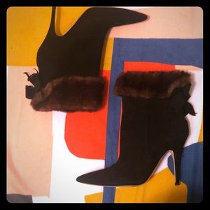 Kate Spade Black Suede Fur Trimmed Bootiesss